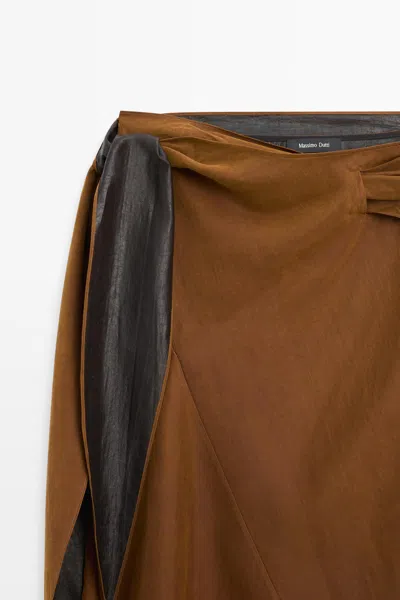 Massimo Dutti Midi Skirt With Wrap In Blue