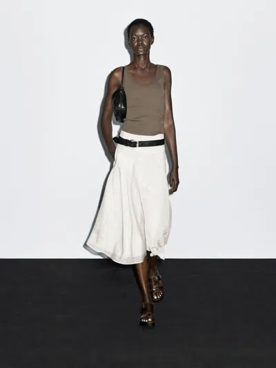 Massimo Dutti Midi Skirt With Yoke And Flounce In White