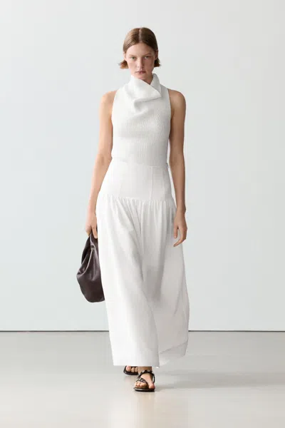 Massimo Dutti Midi Skirt With Yoke Detail In White