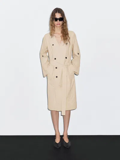 Massimo Dutti Midi Trench Shirt Dress In Neutral