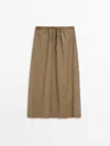 Massimo Dutti Drawstring Midi Skirt In Beige
