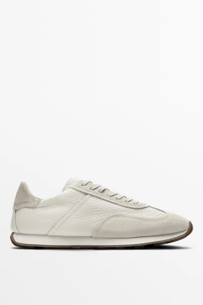 Massimo Dutti Milled Nappa Leather Sneakers In White