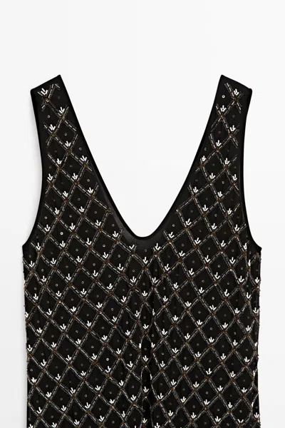 Massimo Dutti Mini Dress With Bead Detail In Black