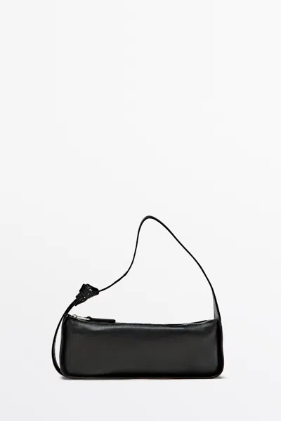 Massimo Dutti Mini Leather Shoulder Bag In Black
