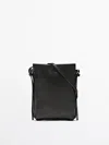 Massimo Dutti Nappa Leather Mini Crossbody Bag In Black