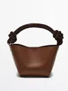 Massimo Dutti Mini Nappa Leather Crossbody Bag With Knot Details In Leather