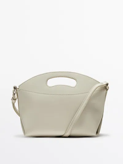 Massimo Dutti Nappa Leather Mini Crossbody Bag In White