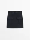 Massimo Dutti Pinstriped Mini Skirt With Pockets In Navy Blue
