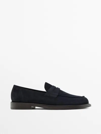 Massimo Dutti Mocasín Antifaz Piel Serraje In Blue