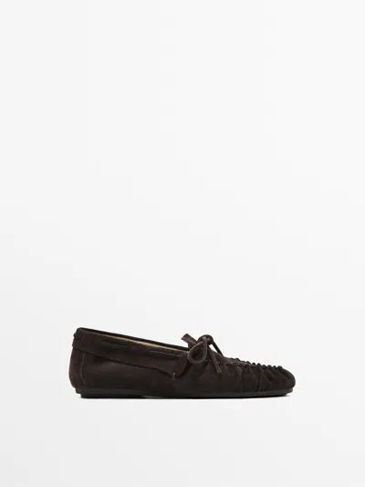 Massimo Dutti Mocasín Lazo Fruncido Serraje In Brown