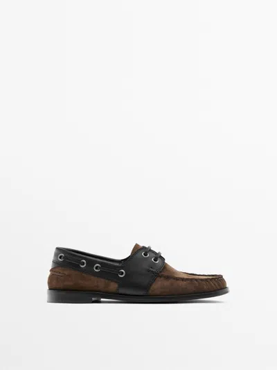 Massimo Dutti Mocasín Náutico Piel Combinado In Brown