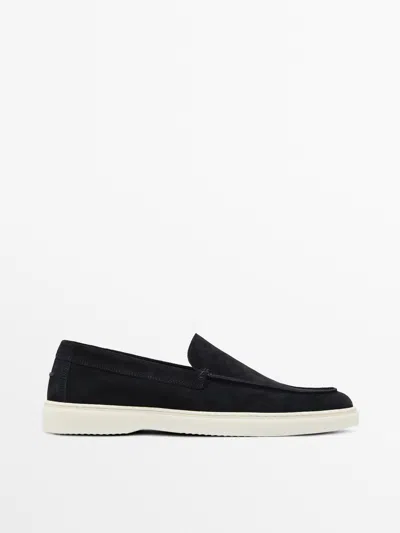 Massimo Dutti Mocasín Piel Serraje Bordón In Multi