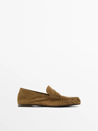 Massimo Dutti Mocasín Piel Serraje Soft In Blue