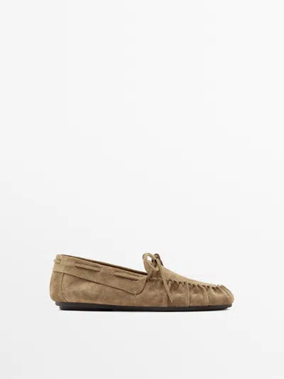 Massimo Dutti Mocasín Piel Soft Fruncido In Brown