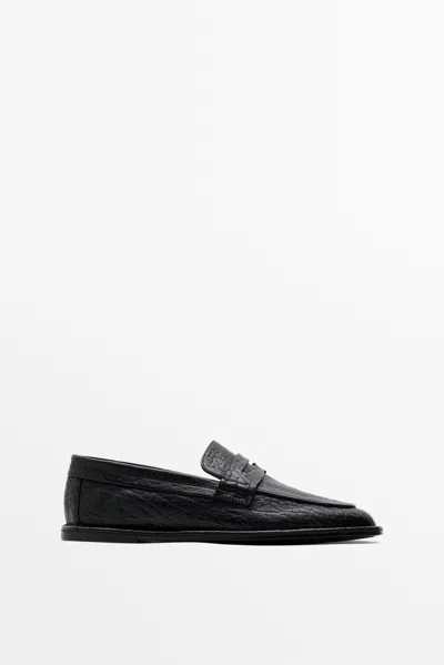 Massimo Dutti Mocassim Em Pele Soft In Preto