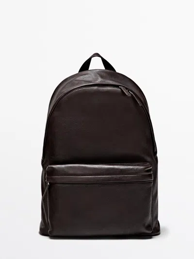 Massimo Dutti Mochila Con Cremallera De Piel Napa In Brown