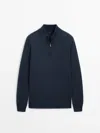 Massimo Dutti Mock Neck Knit Sweater With A Zip In Lavender