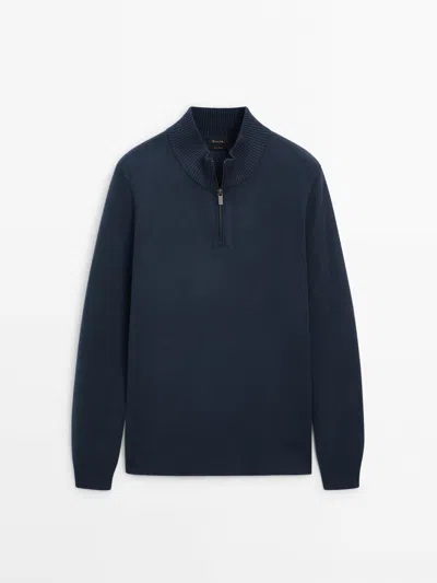 Massimo Dutti Mock Neck Knit Sweater With A Zip In Lavender
