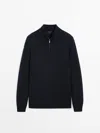 Massimo Dutti Mock Neck Knit Sweater With A Zip In Marineblau