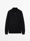 Massimo Dutti Mock Neck Knit Sweater With A Zip In Schwarz