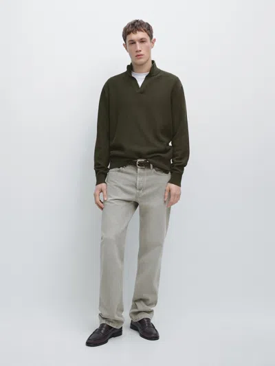 Massimo Dutti Mock Neck Knit Sweater With V In Black
