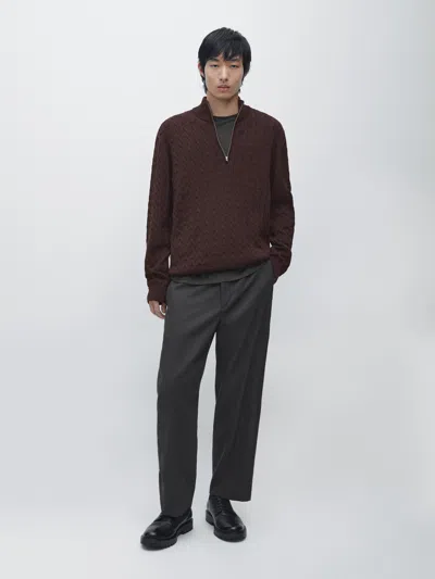 Massimo Dutti Mock Neck Knit Sweater With Zip In Black