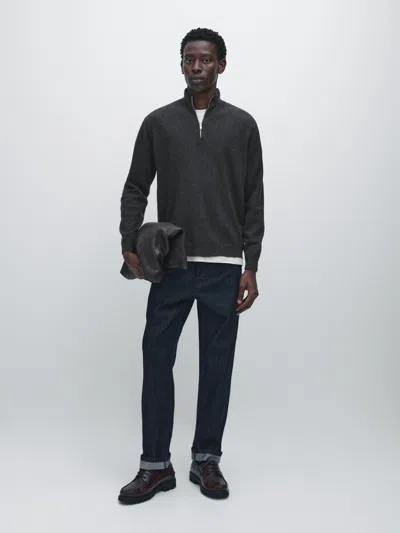 Massimo Dutti Mock Neck Knit Sweater With Zip In Green