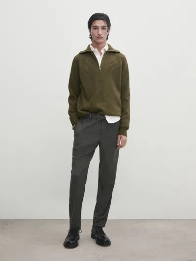 Massimo Dutti Strickpullover Mit Stehkragen Und Reissverschluss In Olivgrün