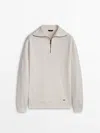 Massimo Dutti Mock Neck Zip-up Sweatshirt In Gebrochen Weiss