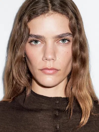 Massimo Dutti Mock Turtleneck Cardigan With Covered Buttons