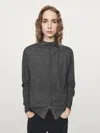 Massimo Dutti Mock Turtleneck Cardigan With Covered Buttons In Gray