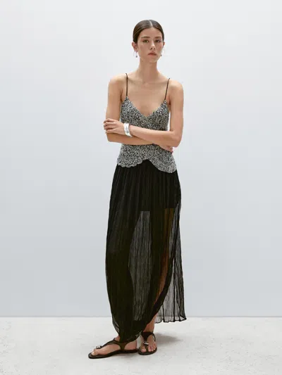 Massimo Dutti Mouliné Crochet Knit Top In Black