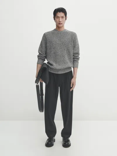 Massimo Dutti Moulin Knit Crew Neck Sweater In Marineblau