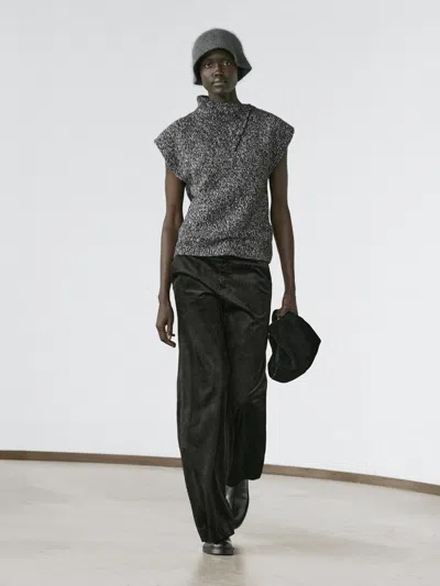 Massimo Dutti Mouliné Knit Vest With Collar Detail In Brown