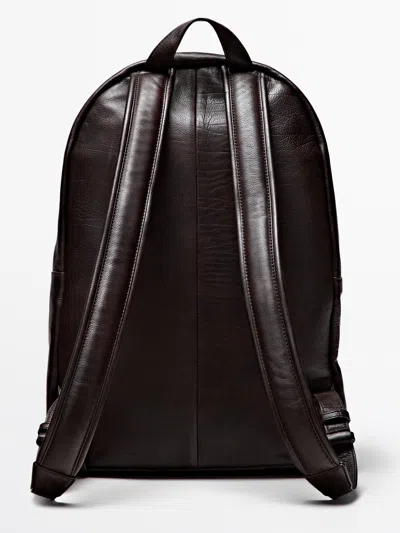 Massimo Dutti Nappa Leather Backpack With Zip In Brown