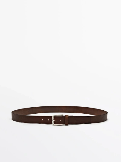 Massimo Dutti Nappa Leather Belt In Black