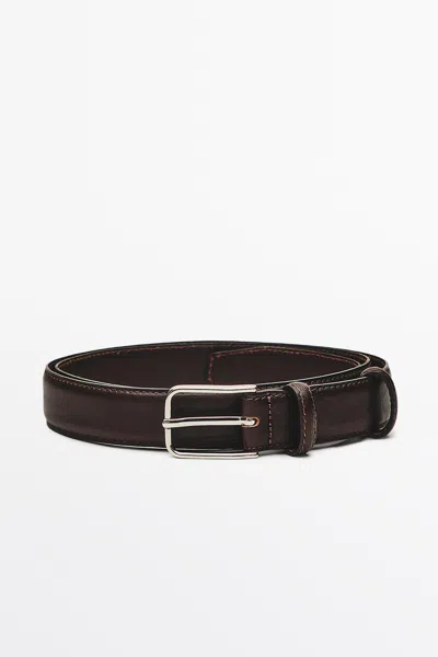 Massimo Dutti Nappa Leather Belt With Double Loop In Black