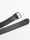 Massimo Dutti Nappa Leather Belt With Rectangular Buckle In Black