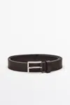 Massimo Dutti Nappa Leather Belt With Rectangular Buckle In Black
