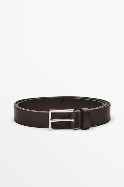 Massimo Dutti Nappa Leather Belt With Rectangular Buckle In Black