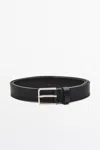 Massimo Dutti Nappa Leather Belt With Rectangular Buckle In Black