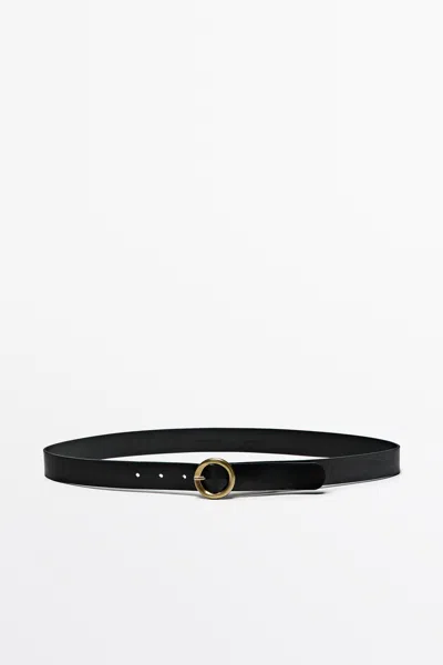 Massimo Dutti Ceinture Boucle Ronde En Cuir Nappa In Noir