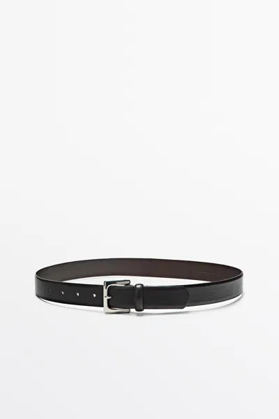 Massimo Dutti Ceinture En Cuir Nappa Avec Boucle Carrée In Marron