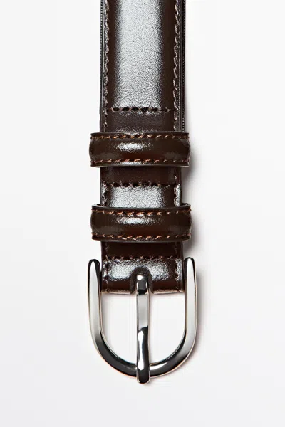 Massimo Dutti Nappa Leather Dress Belt With Double Loop In Brown