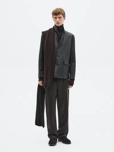 Massimo Dutti Nappa Leather Blazer In Black