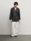 Massimo Dutti Blazer Aus Nappaleder Mit Zierknoten In Schwarz