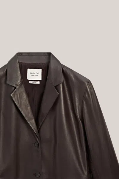 Massimo Dutti Nappa Leather Blazer With Pocket Details In Brown