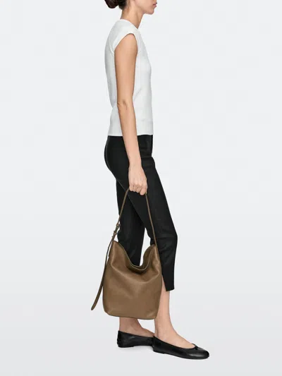 Massimo Dutti Nappa Leather Bucket Bag In Brown