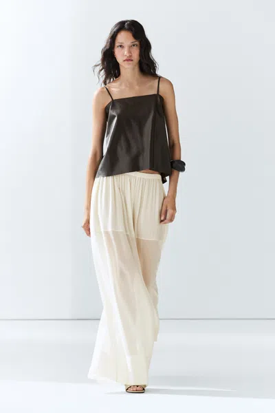 Massimo Dutti Nappa Leather Camisole With Back Detail In Brown