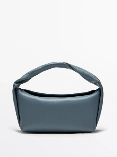 Massimo Dutti Nappa Leather Croissant Bag In Blue